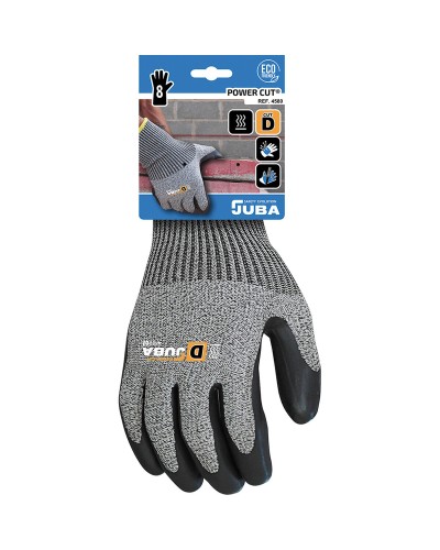 JUBA K-Rock Gants de Travail Anti-Coupure Latex Noir Fibre - Excellente Prise
