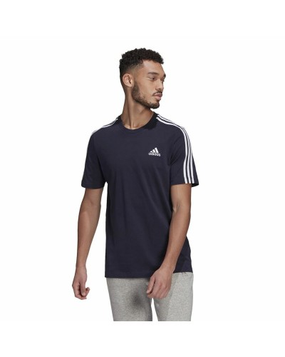 Adidas Essentials Homme : T-shirt 3 Bandes - Bleu Marine/Bleu Clair - Sport & Décontracté
