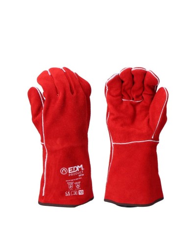 Gants de Travail EDM Soudeurs Rouge Kevlar : Protection, Coton Suède
