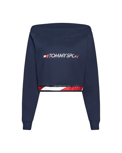 Tröja utan huva Dam Tommy Hilfiger Crop V Neck Mörkblå
