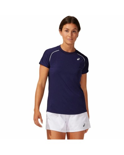 Asics Camiseta de Tenis Mujer Court Piping Azul - Manga Corta Transpirable
