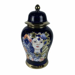 Vase en Porcelaine Shabby Chic DKD Home Decor Visage, Bleu Multicolore (22 x 22 x 42 cm)
