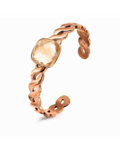 Folli Follie Pulsera Rosa Mujer - Cristales, Acero - 17cm - Elegante & Casual
