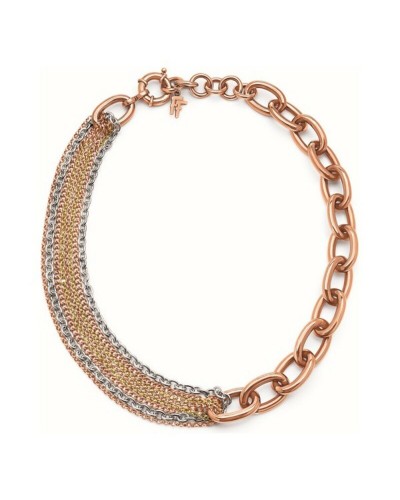 Folli Follie Collier Femme Plaqué Or Rose, Cristaux, 30cm
