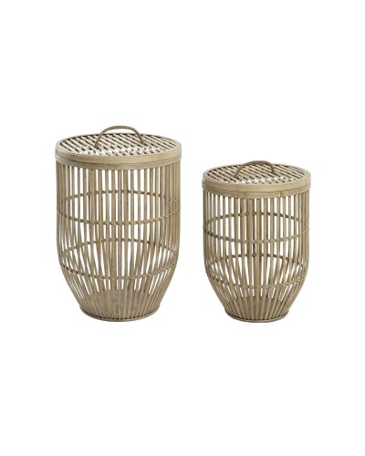 DKD Home Decor Ensemble de Paniers en Bambou (40 x 40 x 61 cm), Organisation Polyvalente pour la Maison et le Bureau
