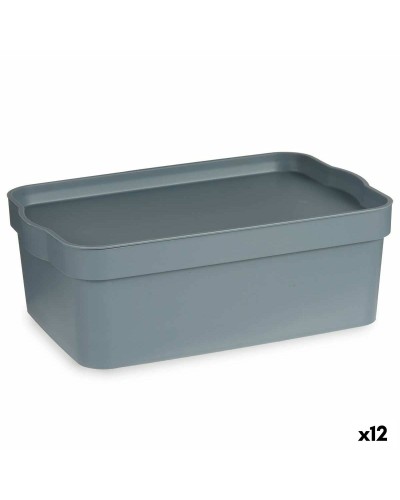 Aufbewahrungsbox mit Deckel 6 L | Robuster Kunststoff | Grau | 12 Stück | 21,5 x 11 x 32 cm
