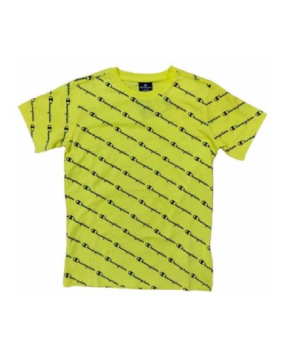 Champion Kids' T-Shirt Multilogo Yellow - Cotton Short Sleeves
