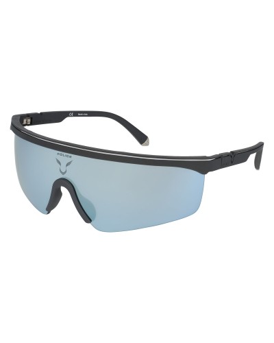 Police SPLA28 : Lunettes de Soleil Homme, Monture Argent/Bleu, Verres Bleus
