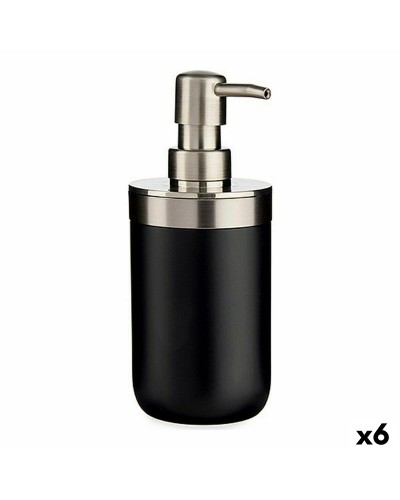 Distributeur de Savon Argenté Noir Acier Inoxydable Plastique (350 ml), Lot de 6
