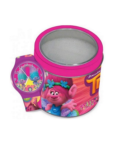 Horloge Kinderen Cartoon TROLLS - TIN BOX (Ø 33 mm)