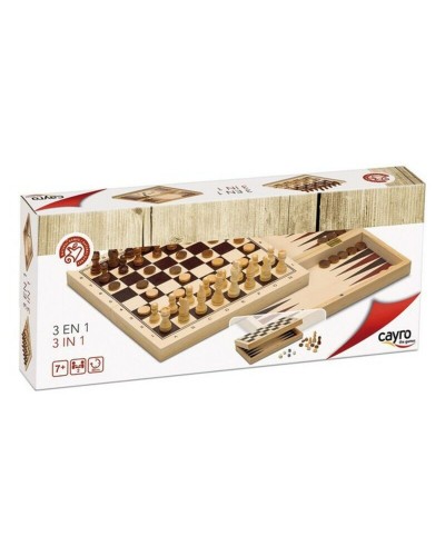 Cayro Set 3 Holzbrettspiele: Schach, Dame, Backgammon 29x29
