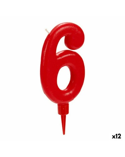 Candela Compleanno Numero 6 Rosso - Set 12 Pz - Decorazione Torta Festa
