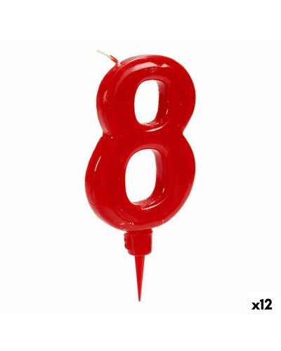 Kaars Rood Verjaardag Cijfer 8 (12 Stuks)