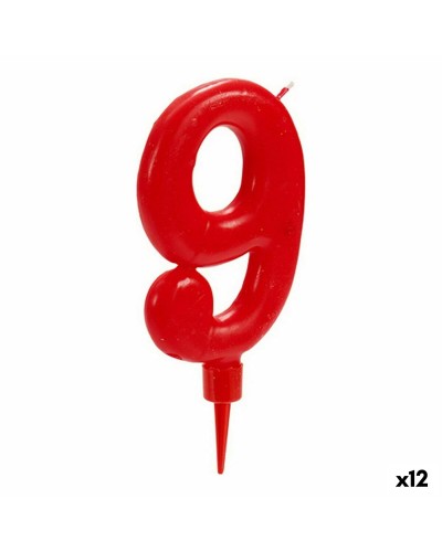 Ljus Födelsedag Röd Siffror 9 (12 antal)