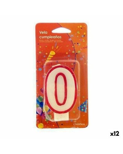 Candela Compleanno Numero 0 Bianco Rosso - Set 12 Pezzi - Decorazione Torta
