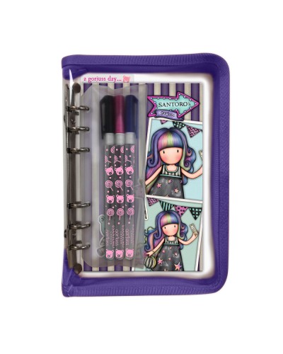 Set Cancelleria Gorjuss Up and Away 5 Pezzi Viola: Penna, Matite, Gomma, Temperino, Righello