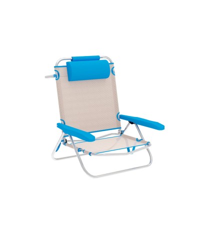 Marbueno Hopfällbar Stol 5 Positioner Aluminium med Kudde Beige/Blå Strand och Pool 61X68X82 cm 10172