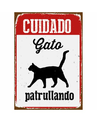 Skylt Magnet & Steel ["Cuidado Gato Patrullando"] 14,8 x 21 cm