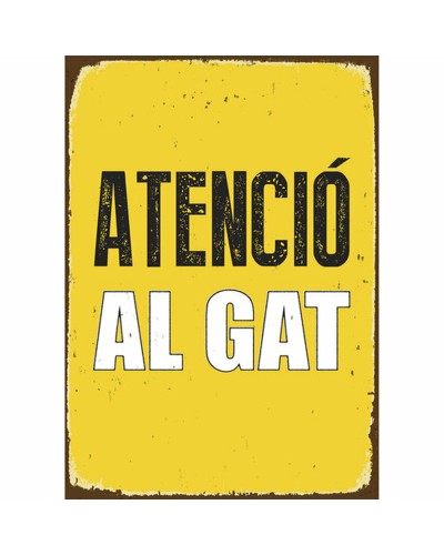 Badge Magnet & Steel Attention au Chat | 14,8 x 21 cm | Pour avertir de votre ami félin
