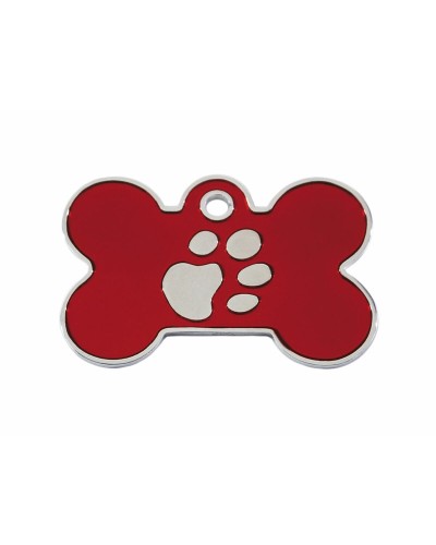 Placa de Identificación Imarc Bone Rojo Plateado para Mascotas
