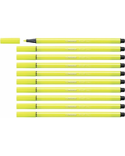 Stabilo Pen 68 Jaune Fluo - Lot de 10 Feutres Pointe Moyenne
