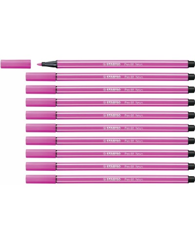 Stabilo Pen 68 Fluorescent Rose, Lot de 10 Marqueurs Pointe Moyenne pour Surligner
