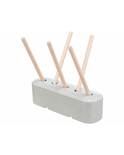 Ciotola per animali Trixie in ceramica grigia con supporto in legno, per fieno, 26 x 23 x 17 cm