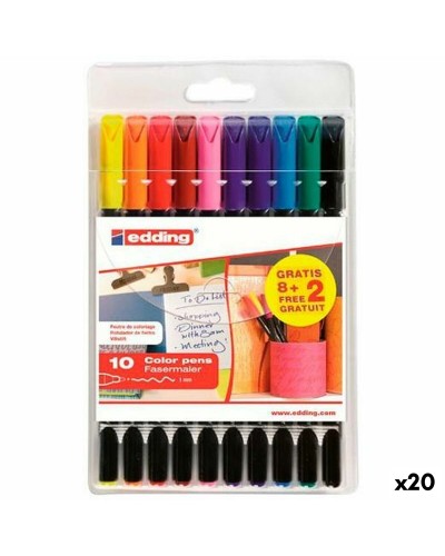 Rotuladores Edding 1200, paquete de 20 | Escritura fluida e impermeable | Ideales para resaltar y anotar.
