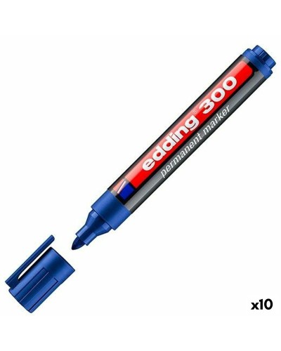 Edding 300 - Rotulador permanente azul, Paquete de 10
