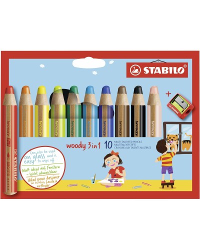 Crayons de Couleur Stabilo Woody 3 en 1 : Aquarelle, Crayon Gras, Crayon de Couleur
