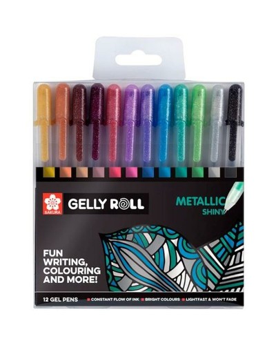 Talens Sakura Gelly Roll, Set de 12 Stylos Métalliques pour Dessin et Illustration
