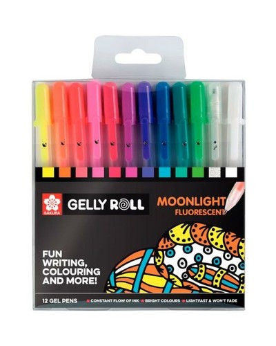 Ensemble de Stylos Gelly Roll Moonlight Talens Sakura - 12 Gelly Blancs et Argent pour Dessin et Écriture
