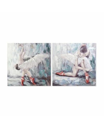 Tavla DKD Home Decor Kanvas Grå Blå Trä Vit (100 x 3 x 100 cm) (2 antal)