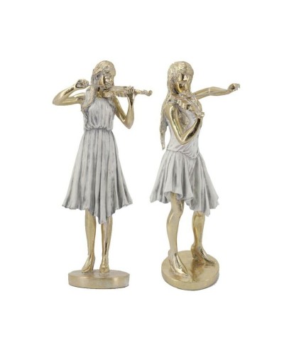 Decoratieve figuren DKD Home Decor Gouden Wit Hars Muzikant/Musicus (26.5 x 20 x 60 cm) (2 pcs)