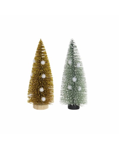 Kerstboom DKD Home Decor Polyester Hout Pompons (2 pcs) (7 x 7 x 17 cm)
