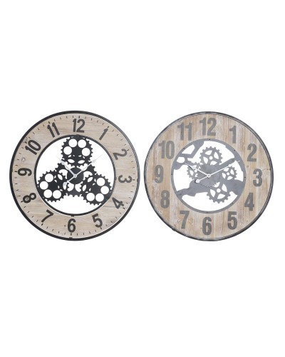 Wall Clock DKD Home Decor Natural Black MDF Gears | 60x4.5x60 cm
