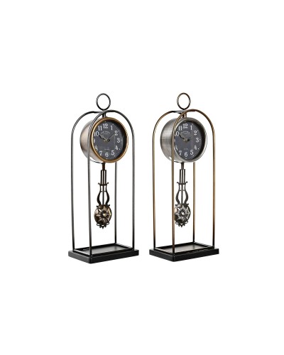 DKD Home Decor Tischuhr aus Kristall Schwarz Golden auf Eisenfuß (17x12x46,5 cm) - 2er Set
