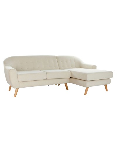 Divano Chaise Longue DKD Home Decor, Crema, Legno di Albero della Gomma - 226 x 144 x 84 cm