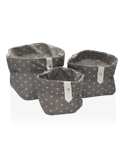 Set van opstapelbare opbergboxen Versa Stars Grey Polyester Textiel Fusion 3 Onderdelen