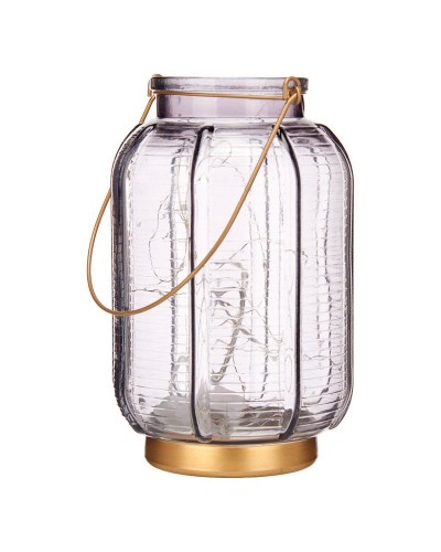 Led-lantaarn Strepen Grijs Gouden Glas (13,5 x 22 x 13,5 cm)