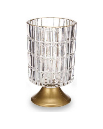 LED-lykta Metall Gyllene Transparent Glas (10,7 x 18 x 10,7 cm)