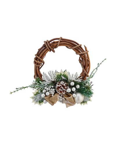 Silver and Green Christmas Wreath, 20.32 cm, Wood and Plastic
