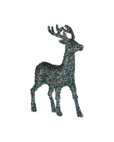 Decorazione Renna Natalizia 15x45x30cm Azzurro Dorato Plastica, Decorazione Festiva