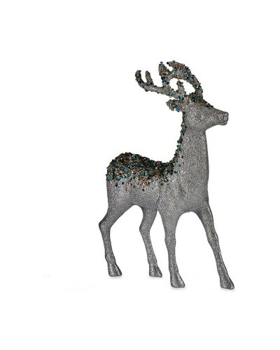 Reno navideño decorativo plateado, azul y dorado - 15 x 45 x 30 cm
