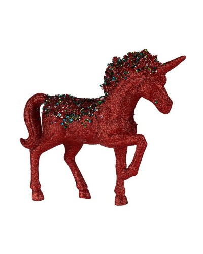 Unicorno Decorativo da 37,5 cm in Rosso e Blu, Statua in Plastica
