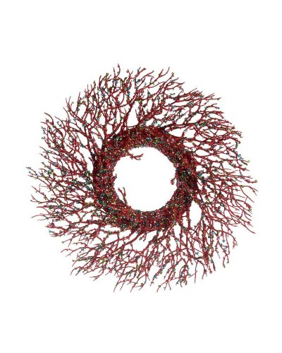 Couronne de Noël Branche Rouge et Bleue, 50x10x50cm, Plastique, pour Décorations Festives
