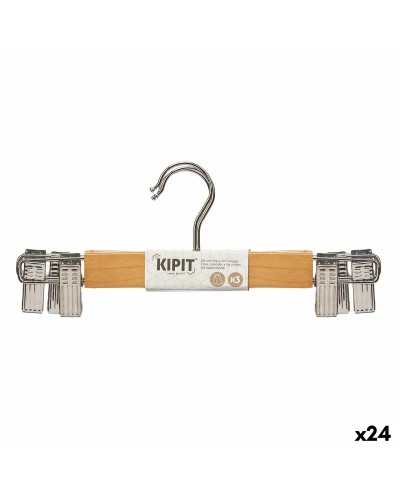 Set of Clothes Hangers Kipit 29100196 Brown Silver Wood Metal 28,5 x 2,5 x 11,5 cm Clamps (24 Units)