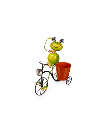 Kruka Gul Röd Grön Metall Cykel Groda 31,5 x 32 x 17 cm