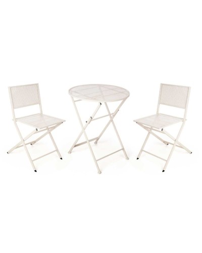 Mesa de comedor blanca con 2 sillas para interior y exterior.
