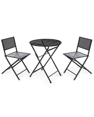 Table et 2 Chaises de Jardin Noires | Élégantes et Robustes pour Extérieurs et Patio
